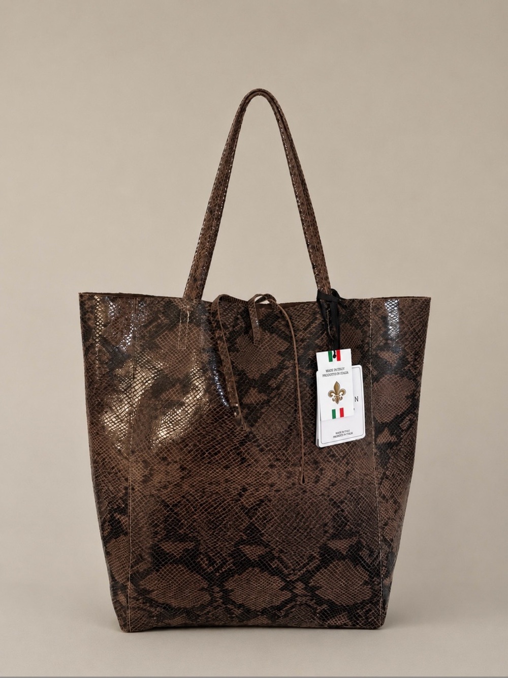 New🌺Marlon Italian Leather Tote Bag Python Print Large Shopper Shoulder Bag